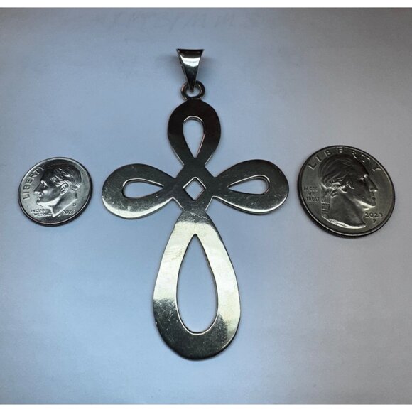 Vintage Sterling Silver 925 Large Cross Pendant Signed MWS Estate Jewelry - Picture 4 of 9